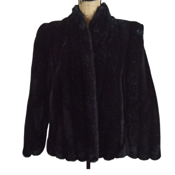 Intrigue Jackets & Blazers - Vintage black faux fur coat. 1970s. Faux fur is velvety plush.